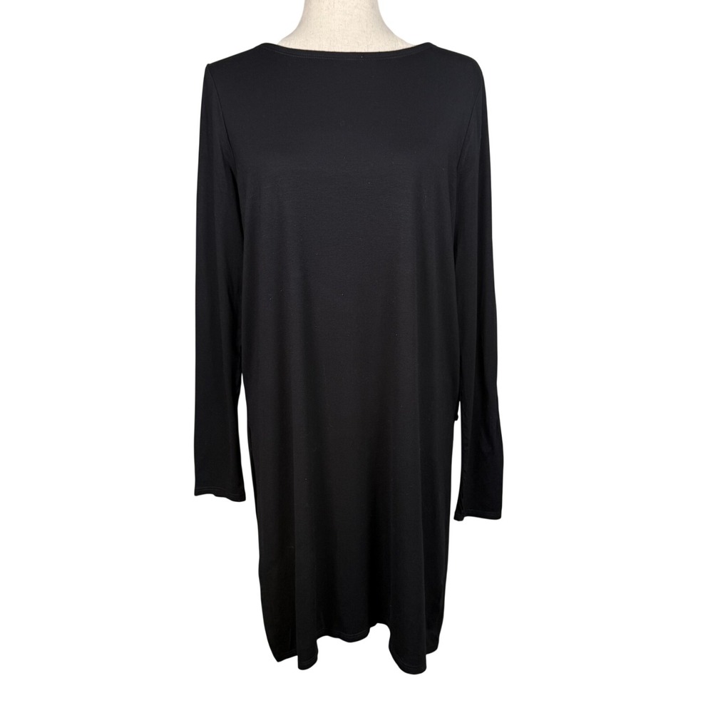 Eileen Fisher Tunic Dress Womens S‎ Black Viscose Jersey Long Sleeve Minimalist - Picture 4 of 10